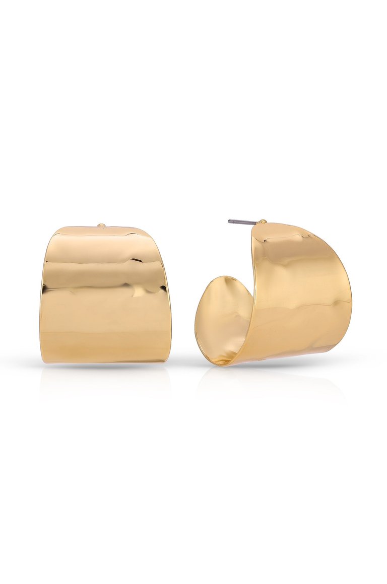 Hammered Cupped Hoop Earrings - Gold