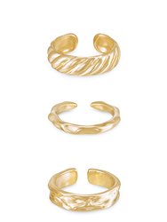 Hand Worked 18k Gold Plated Ring Set Of 3 - Gold