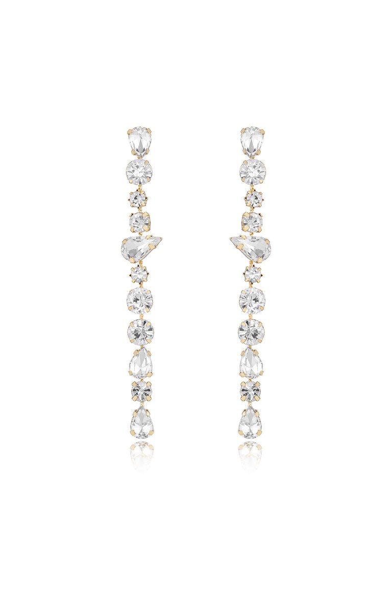 Ice Drop 18k Gold Plated Dangle Earrings - Clear Crystals