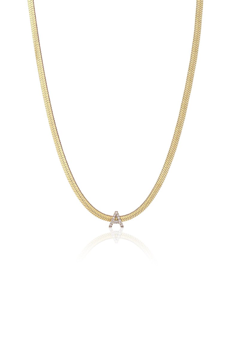 Initial Herringbone Necklace - Gold A
