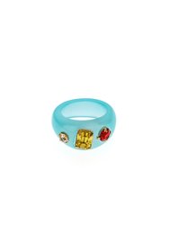 Jeweled Blue Resin Ring - Blue