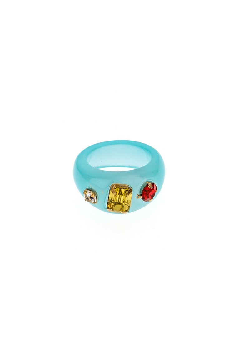 Jeweled Blue Resin Ring - Blue