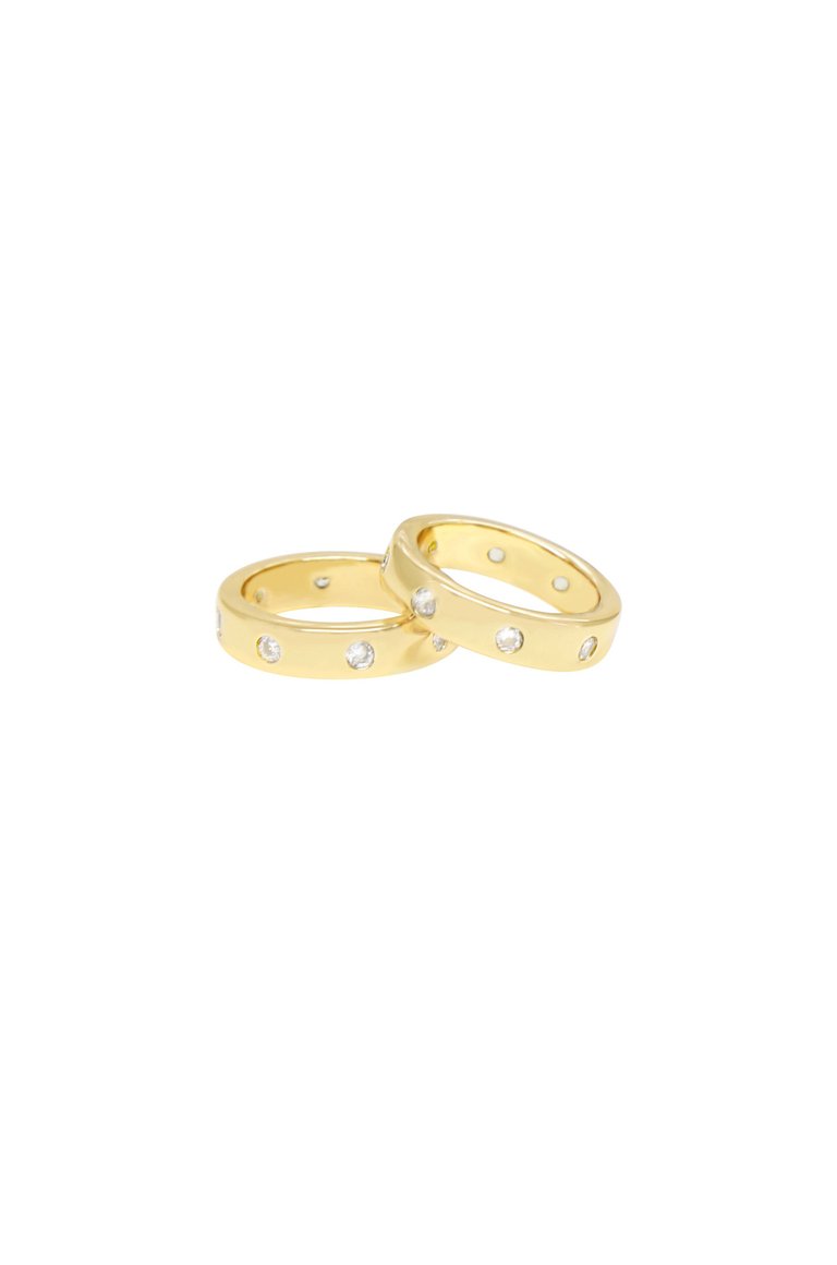 Kingsman Crystal Dotted 18k Gold Plated Band Ring Set - Gold