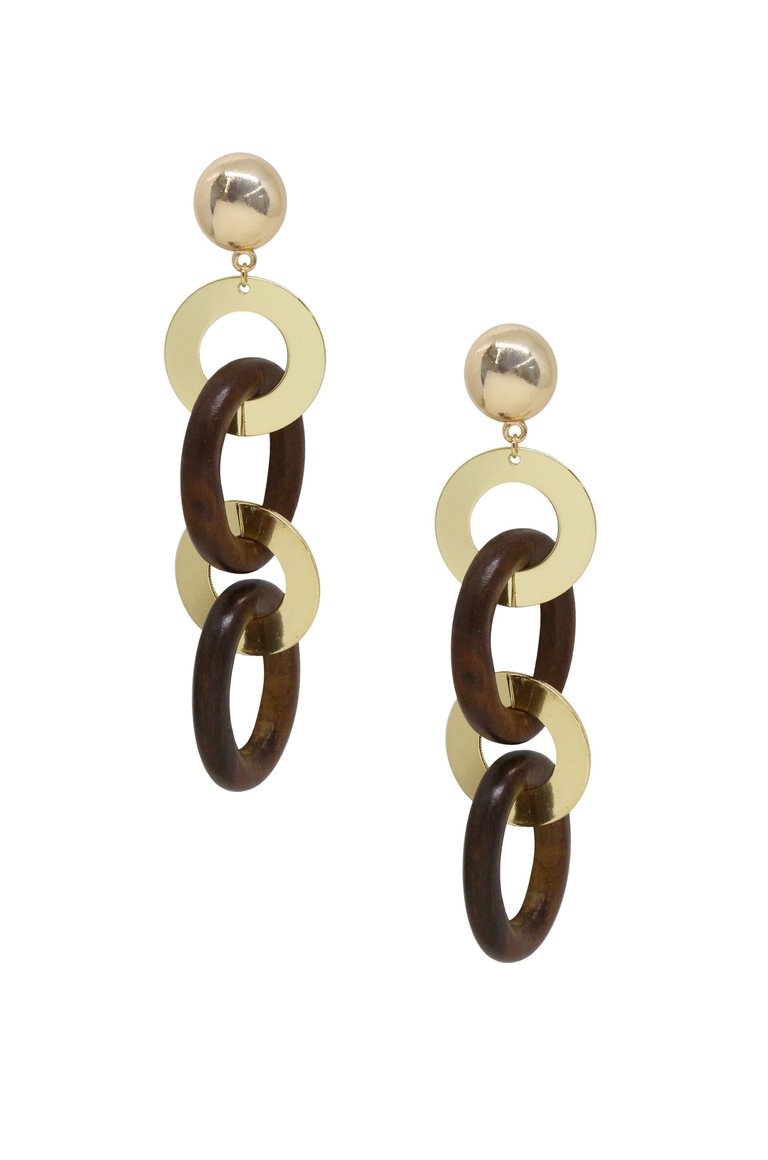 Large Wood & 18k Gold Plated Ring Earrings - 18k Gold Plated