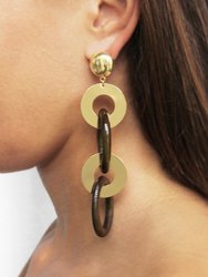 Large Wood & 18k Gold Plated Ring Earrings
