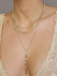 Layered Chain Drop Tassel 18k Gold Plated Necklace