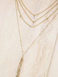 Layered Chain Drop Tassel 18k Gold Plated Necklace - Gold