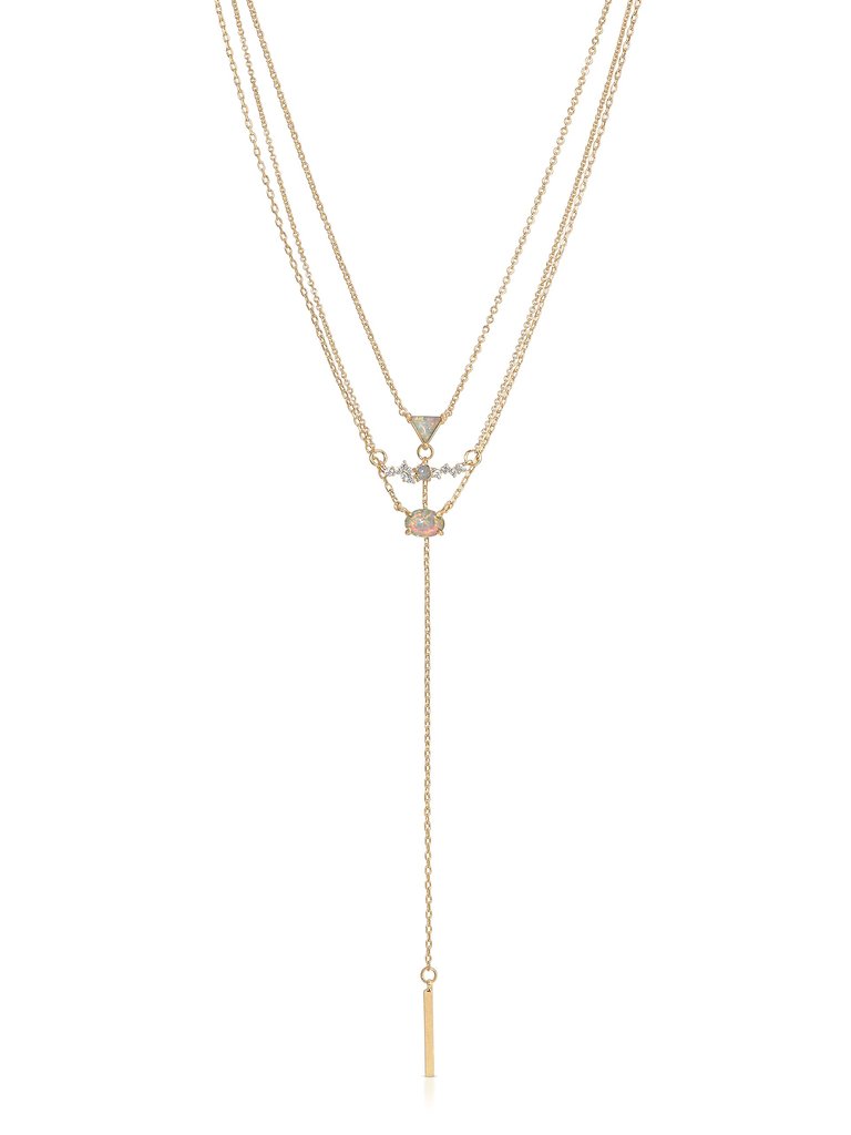 Layered Opal Lariat Necklace Set of 3 - Gold