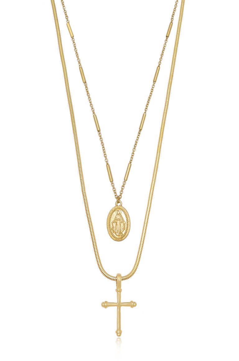 Like a Prayer Layered Cross and Coin Necklace - Gold