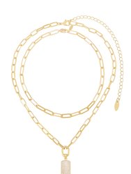 Linked Up Crystal Pendant 18k Gold Plated Layered Necklace Set