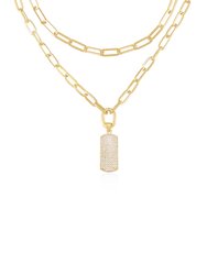 Linked Up Crystal Pendant 18k Gold Plated Layered Necklace Set - Gold
