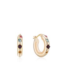 Lively Rainbow Crystal Hoop Earrings - 18k Gold Plated