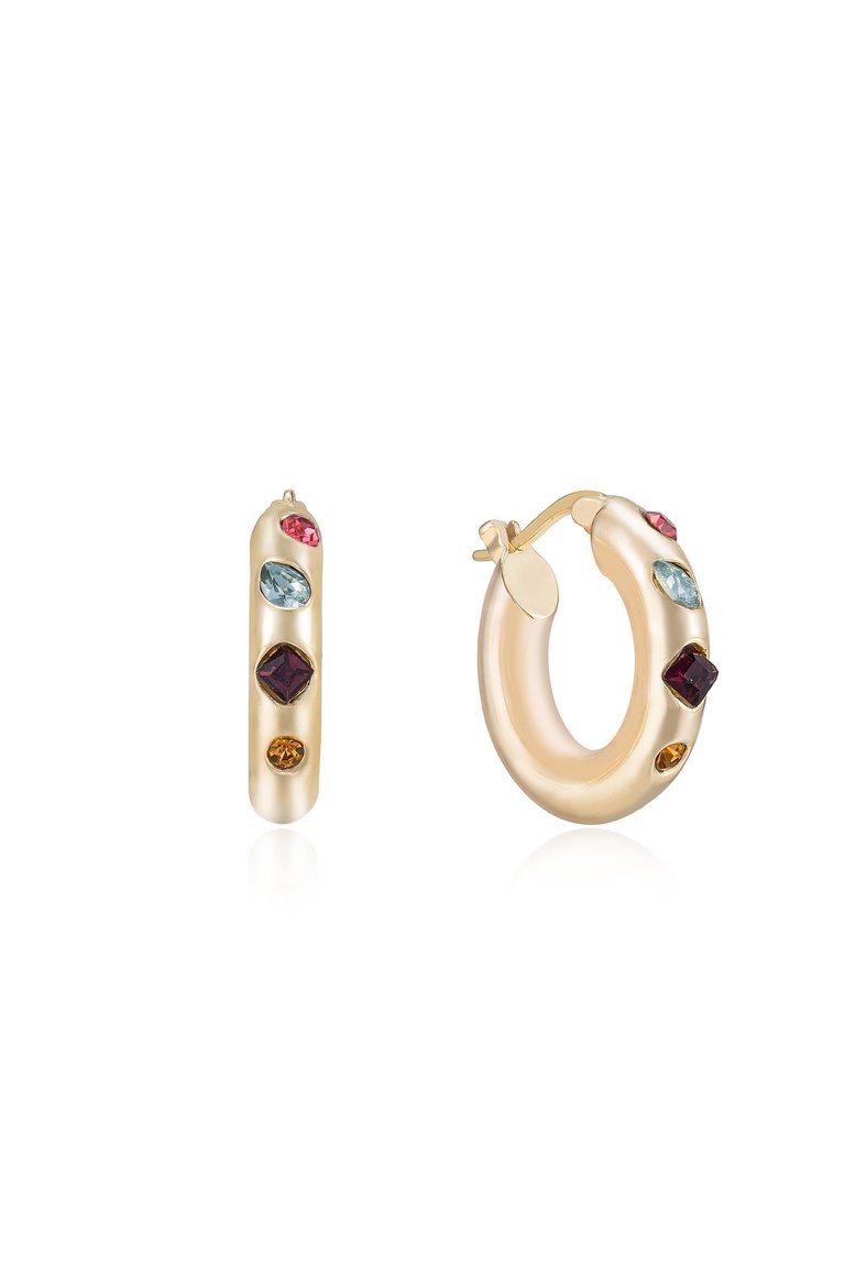 Lively Rainbow Crystal Hoop Earrings - 18k Gold Plated