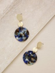 London Resin Circle Drop 18k Gold Plated Earrings - Blue