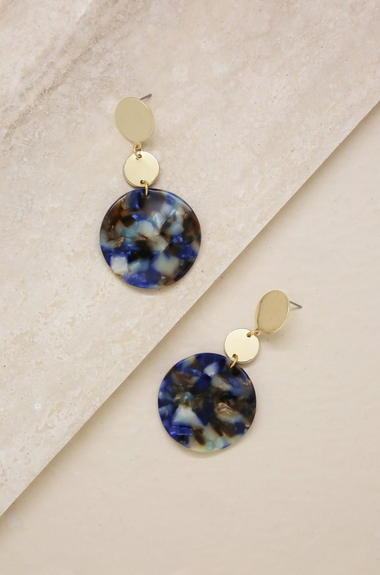 London Resin Circle Drop 18k Gold Plated Earrings - Blue