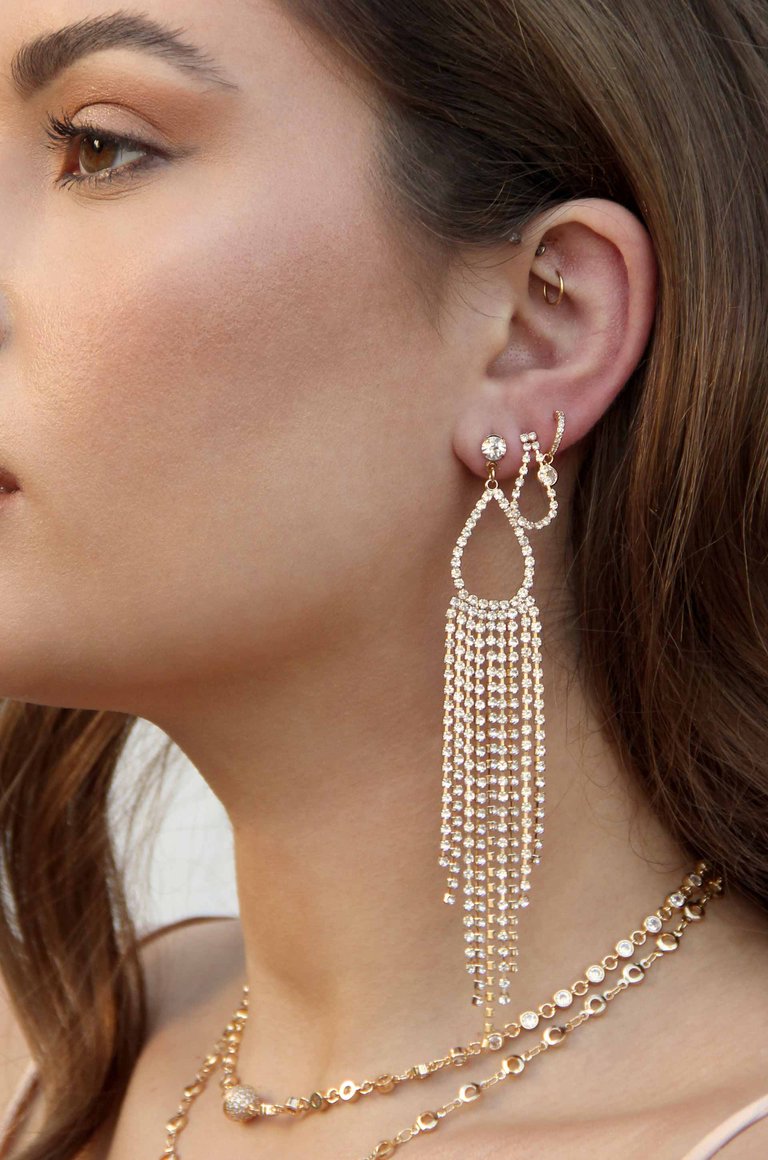 Long Teardrop Crystal Chandelier 18K Gold Plated Earrings