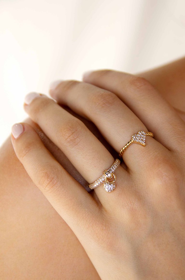 Love Locked 18k Gold Plated Crystal Ring Set