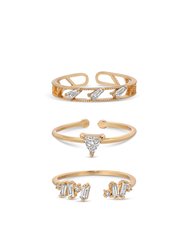 Love Story 18k Gold Plated Crystal Ring Set of 3 - 18k Gold Plated