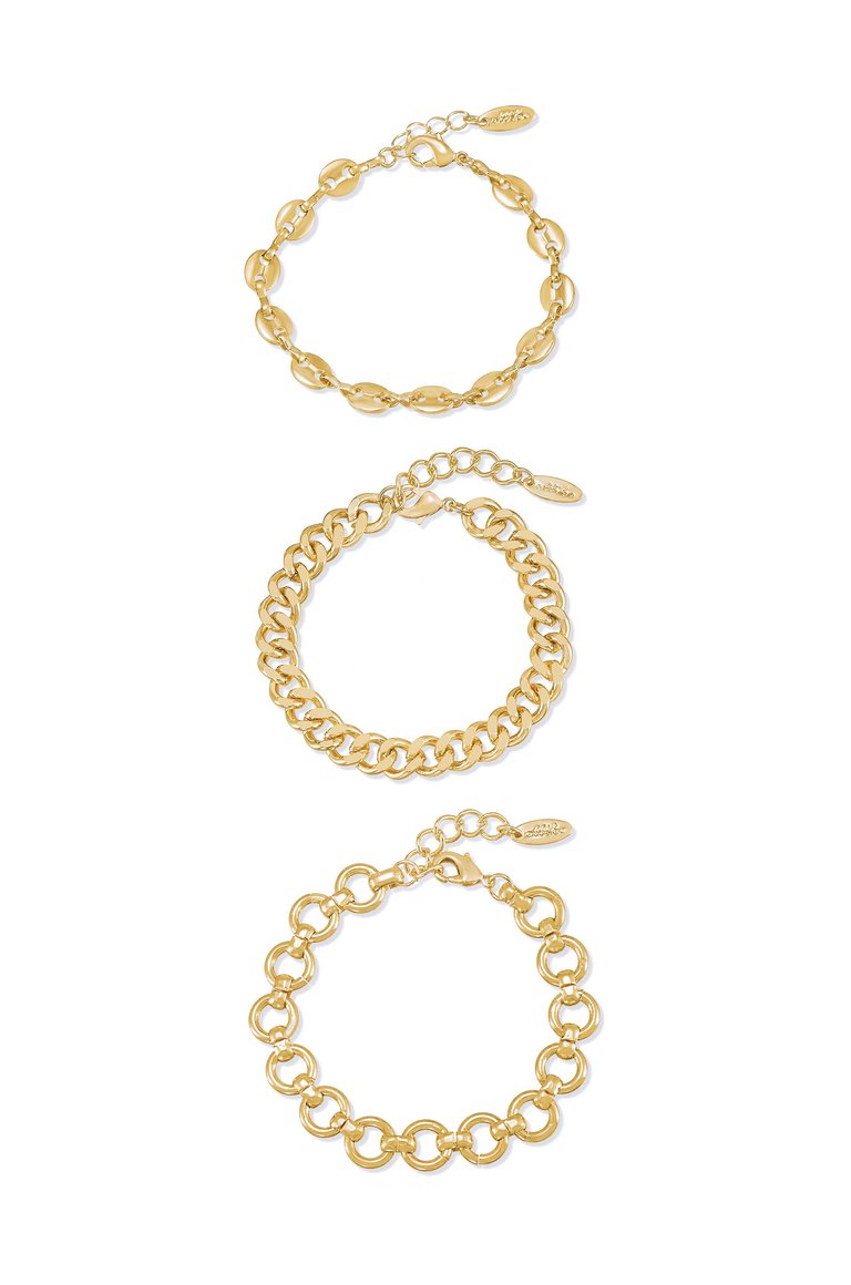 Might & Chain 18kt Gold Plated Bracelet Set - Gold