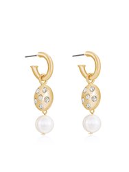 Mini Pearl and Crystal Disc 18k Gold Plated Dangle Earrings