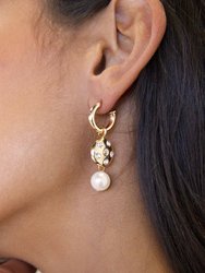 Mini Pearl and Crystal Disc 18k Gold Plated Dangle Earrings - Gold