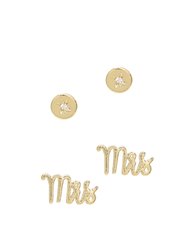 Mrs. 18k Gold Plated Earring Stud Set - Gold