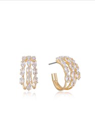 Multi-Crystal Huggie 18k Gold Plated Hoop Earrings - Clear Crystals