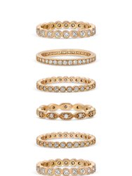 Multi-Stack Geo Crystal 18k Gold Plated Ring Set of 6 - 18k Gold Plated