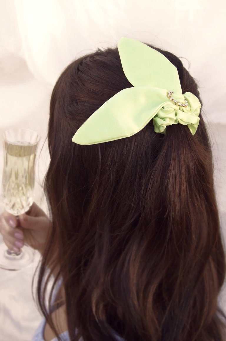 Neon Scrunchie with Crystal in Lime Green
