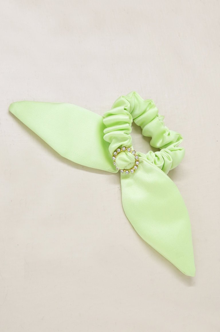 Neon Scrunchie with Crystal in Lime Green - Lime Green