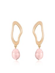 Open Circle Freshwater Pearl Dangle Earrings - Pink Pearl With 18K Gold Plating