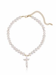 Organic Pearl Cross Necklace - Pearl