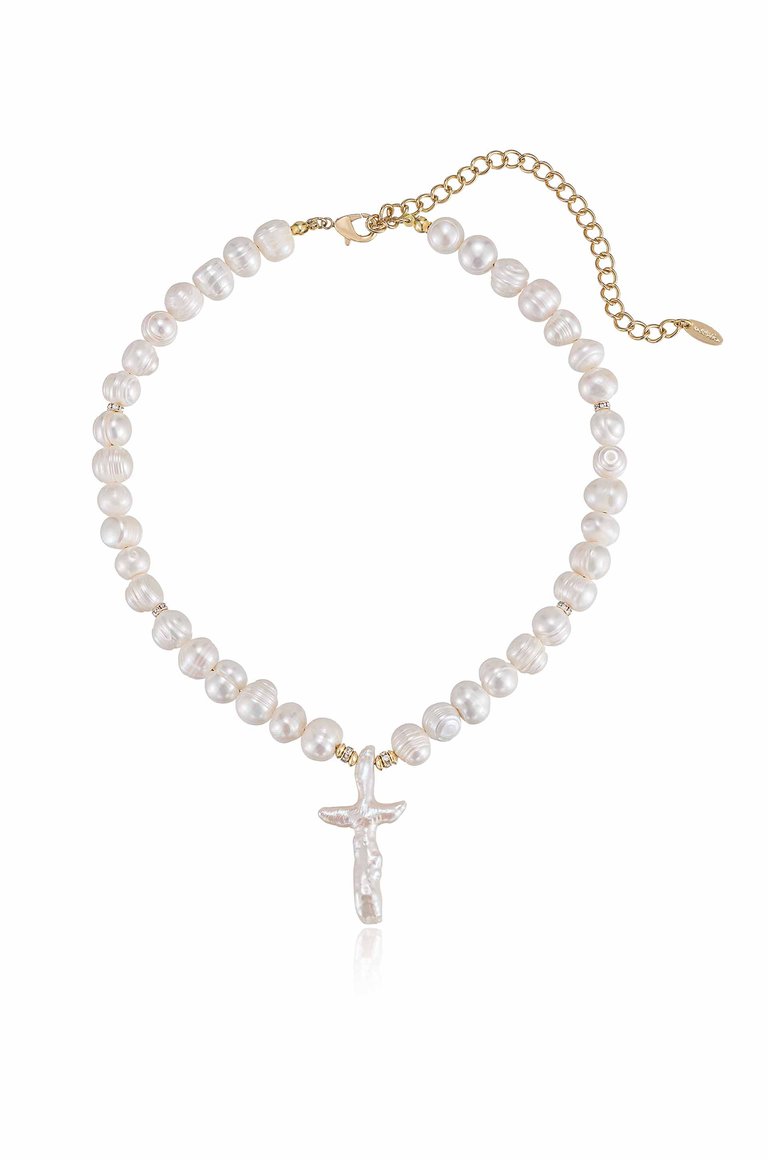 Organic Pearl Cross Necklace - Pearl