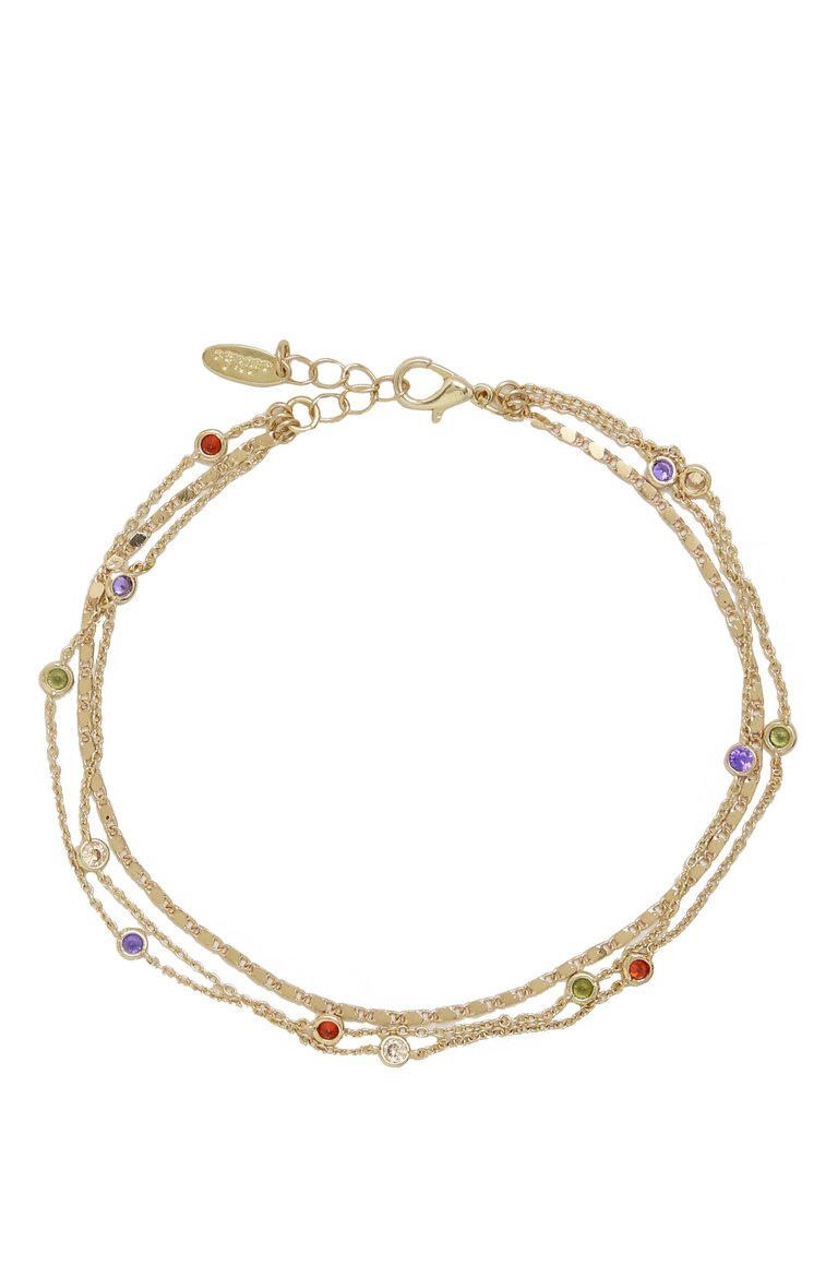 Over the Rainbow Multi-Chain Crystal Anklet - Gold