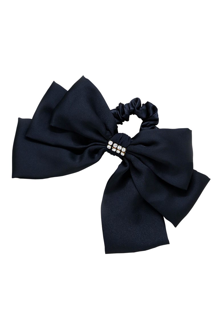 Oversized Bow Scrunchie With Crystal In Black