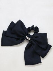 Oversized Bow Scrunchie With Crystal In Black - Black