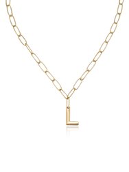 Paperclip Link Initial Necklace - 18k Gold
