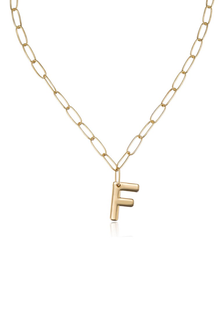 Paperclip Link Initial Necklace - 18k Gold