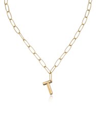Paperclip Link Initial Necklace - 18k Gold