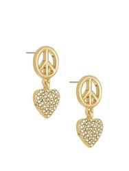 Peace and Love Crystal Dangle 18k Gold Plated Earrings