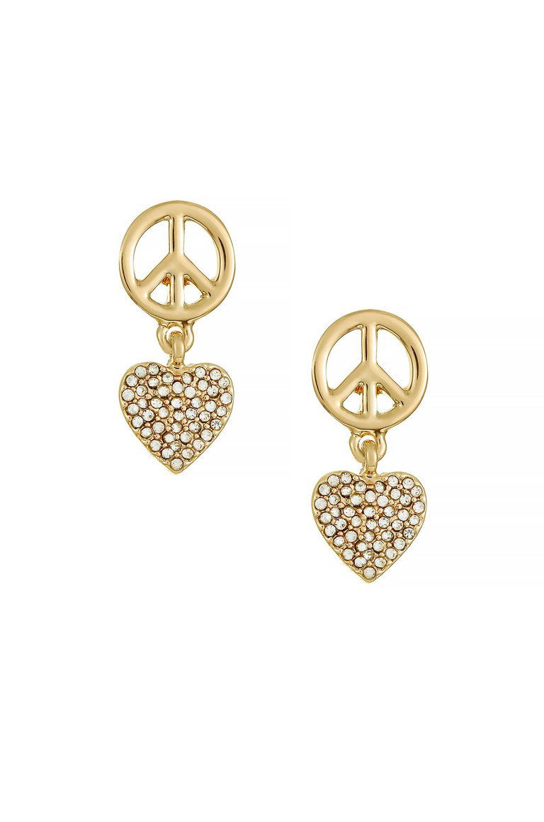 Peace and Love Crystal Dangle 18k Gold Plated Earrings - 18k Gold Plated