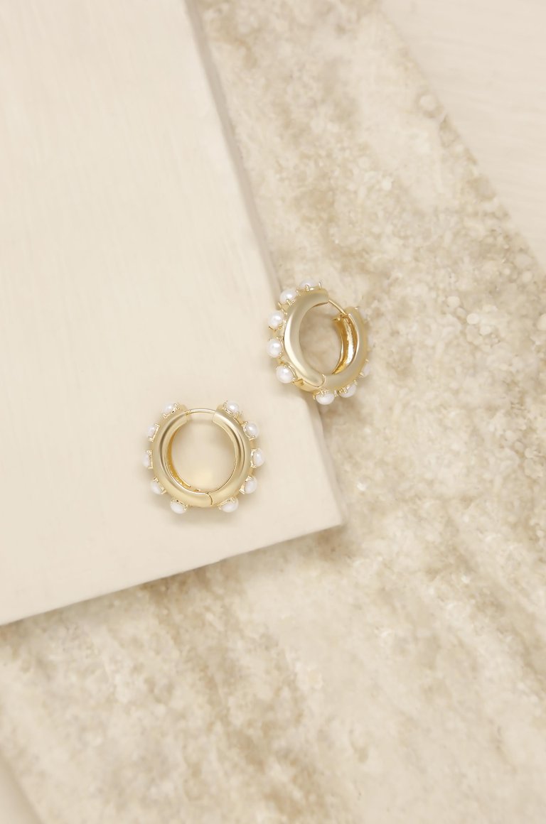 Pearl & 18k Gold Plated Mini Huggie Hoop Earrings - 18k Gold Plated