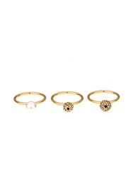 Pearl and Crystal Flower Ball 18k Gold Plated Ring Set - Gold