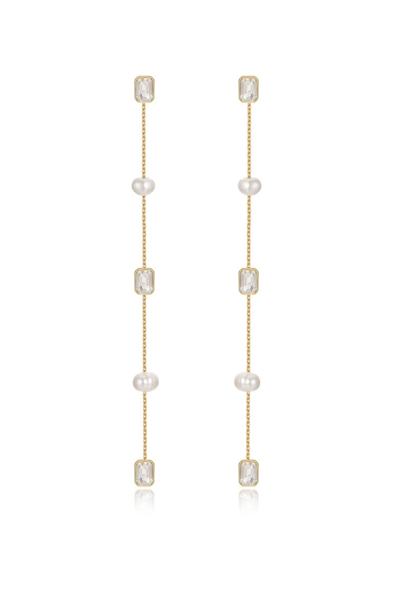 Pearl And Crystal Linear Drop Earrings - Pearl