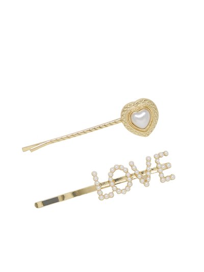 Ettika Pearl And Gold Love Heart Hair Pin Set product