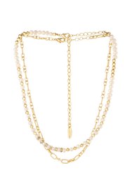 Pearl And Mini Links 18k Gold Plated Necklace Set - Gold
