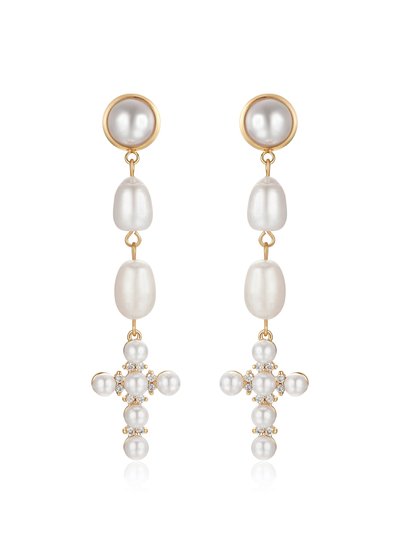 Ettika Pearl Cross Drop Earrings product