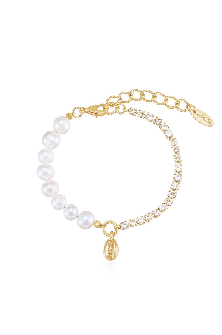 Pearl, Crystal, And Beach Shell 18k Gold Plated Bracelet - Gold