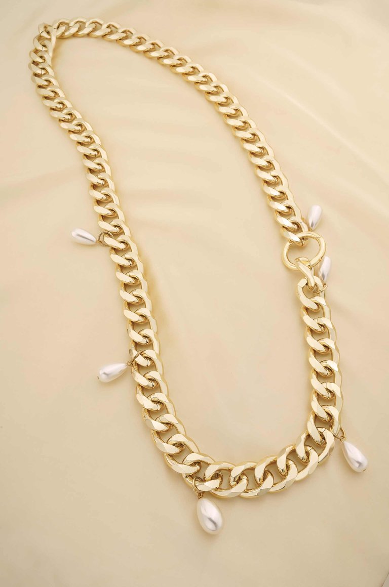 Pearl Dotted Chain Link Belt - Gold