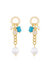 Pearl, Turquoise, And Crystal Charm 18k Gold Plated Dangle Earrings - Gold